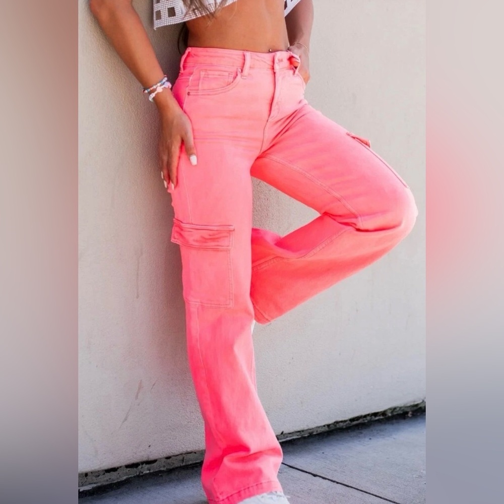 Risen -  Hot Pink Cargo Jeans Women’s Size 1/25 New With Tags